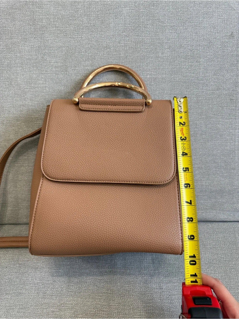 Structured Faux Leather Backpack Crossbody Backpack Handbag in Brown